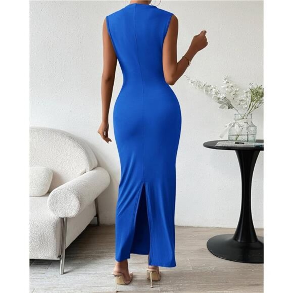 Women's Ruched Maxi Dress Elegant Blue - Picture 4 of 6